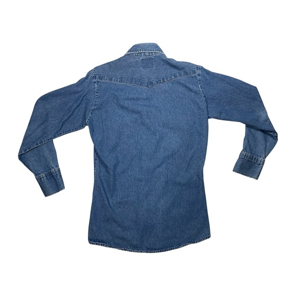 Vintage Saddle King Western Denim Shirt – Pearl Snap, Long Sleeve - Picture 2 of 16